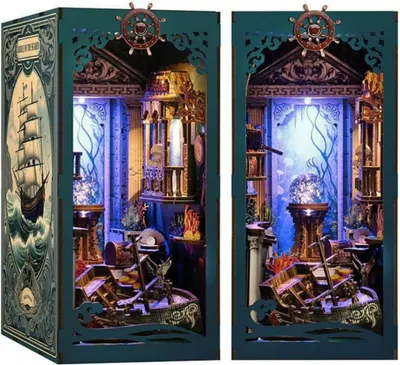Image de Habarri | DIY Book Nook - L'énigme de la perle noire - Puzzle 3D - Kit maison miniature avec meubles et lumière LED - Kit coin de livre