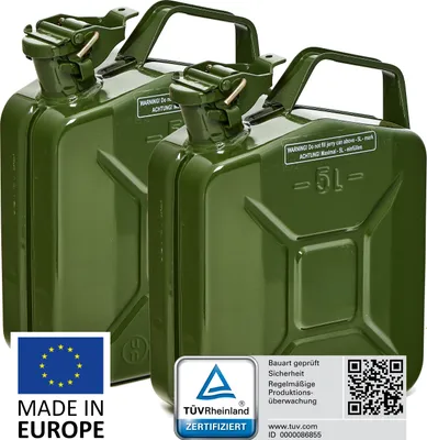 Produktbild von BW® Kraftstoffkanister Metall Benzinkanister 2x 5 Liter - Olivegrün RAL 6003 - UN-Zulassung - Hergestellt in Europa