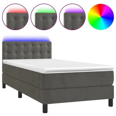 Image de vidaXL Lit boxspring avec matelas & LED gris foncé 100x200 cm velours