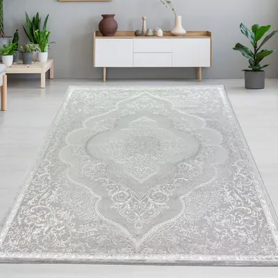 Produktbild von Orientteppich mit Verzierungen glänzend silber grau-beige Größe - 160 x 230 cm