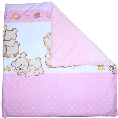 Produktbild von MINKY Wendebezug Kissenbezug Kissenhülle Hülle Kissen Bezug Baby Kinder Deko - 2 - Bärchen Rosa + Rosa