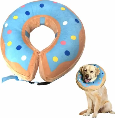 Produktbild von Aufblasbare Halskrause Hund Katze Schutzkragen Krägen für Haustiere Hundekragen Leckschutz für Genesung nach Operationen oder Wunden (Blauer Donut, [Neck: 16"-18.5"] XL)