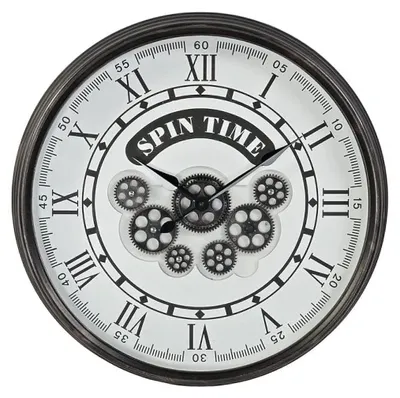 Wanduhr aus Glas und Eisen, weiß, 58,5 x 10,5 x 58,5 cm