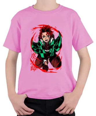 Immagine prodotto di Tanjiro Kimetsu no Yaiba Sonnenatem Hinokami Anime Gift Maglietta unisex per bambini, rosa, 104