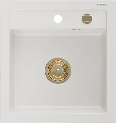 Produktbild von Mexen Vito 1-Becken-Granit-Spüle 520 x 490 mm, Weiß, Siphon Gold - 6503521000-20-G