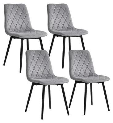 Obrázek produktu pro Relaxdays, jídelní židle, sada 4 kusů, samet, kovové nohy, nosnost 120 kg, vhodné do obývacího pokoje a kuchyně, polstrovaná kuchyňská židle, šedá barva