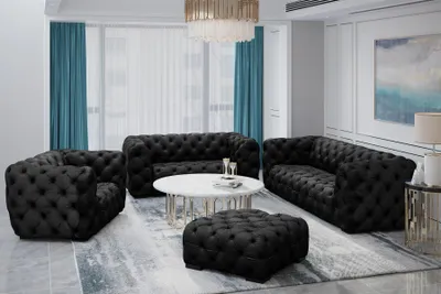 Produktbild von Sofaset Designersofa NATALIE 3-2-1 in Stoff Riviera Schwarz