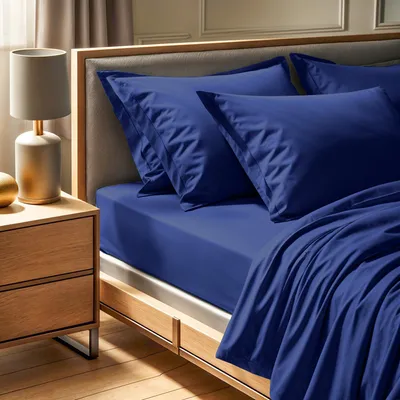 Produktbild von L'Essentiel Linge de Maison, Tonne Bleue - 75, Ranforce Single Small Spannbettlaken (FR), 100 % BAUMWOLLE RANFORCE, Dunkelblau,  90 x 190+30 cm