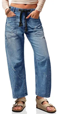 Produktbild von Cicy Bell Weite Fassbein-Jeans für Damen, Horseshoe-Jeans mit weitem Bein, mit K