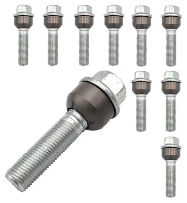 Productafbeelding van 10 wielbouten M14x1.5, 50mm, met kogelkop, 2-delig, R14, zilver, voor Porsche 911 991, 911 997, Boxster 981, Boxster 987, Boxster Spyder 981, Boxster
