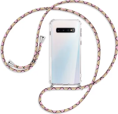 Produktbild von Handykette Backcover-Schutzhülle mit Band (Metall silberfarben) für Samsung Galaxy S10 - rosa Karo
