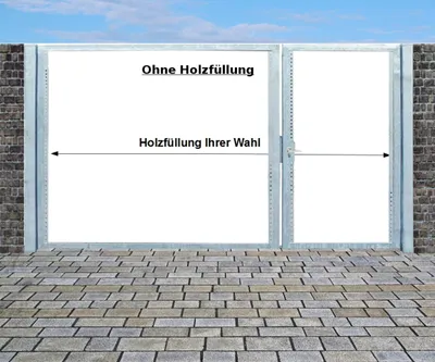 Produktbild von Einfahrtstor Qas Tor Verzinkt mit Pfosten Ohne Holzfüllung 2-flügelig 300x180cm