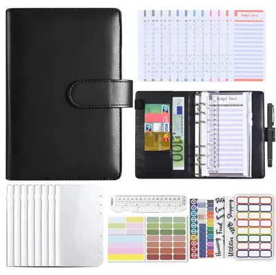 Imagen del producto de Planificador financiero A6 con 8 compartimentos con cremallera, color negro, para una mejor organización
