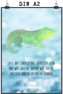 Produktbild von Mr. & Mrs. Panda Bild Krokodil DIN A2 - Oceanblue - Geschenk, wanddeko, Lieblingsmensch, Wandbild, Freundin, Beste, Krokodile, Meer, drucke, Abenteuerlust, Kunstdruck