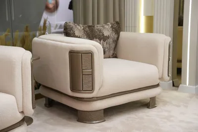 Immagine prodotto di Elegante poltrona in tessuto beige dal design moderno