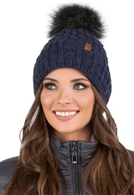 Produktbild von Vivisence Wintermütze mit Bommel Damen Universalgröße - Winter und Herbst Elegant Bommelmütze Kopfbedeckung frauen Klassisch mütze warm - Dunkelblau