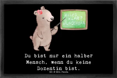 Produktbild von Mr. & Mrs. Panda Türvorleger Dozentin Herz 40 x 60 cm - Schwarz - Geschenk, Universität, Uni, Schmutzfangmatte, Fußabstreifer, Fußabtreter, fußmatte, Schmutzmatte, Lustig