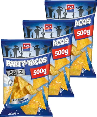 Produktbild von XOX Party Tacos Salz leckere Maischips mit Salz 500g 3er Pack