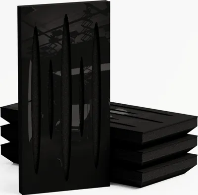 Obrázok produktu pre 4-pack - Úzky akustický panel s difúznym pohlcovaním zvuku | 50 x 25 cm | hrúbka modelu - farba: (PULSAR - 33 mm | čierny lesklý plast)