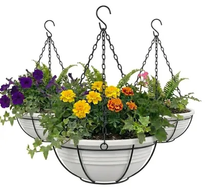 Produktbild von Plastard Blumenampel 3er-Set Ø 32 cm mit Metallkorb hängend Weiß