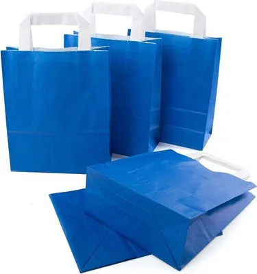 Zdjęcie produktu dla Papierowe torebki z uchwytem – niebieskie – 18 x 8 x 22 cm – małe papierowe torby na zakupy