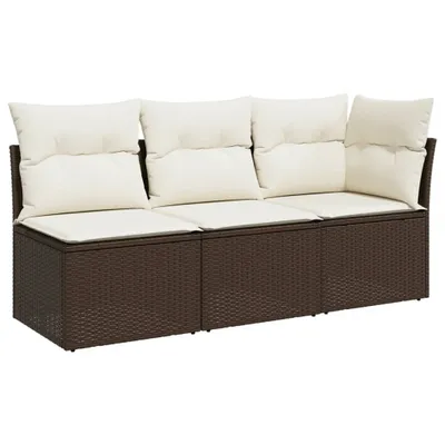 Zdjęcie produktu dla Sofa ogrodowa z poduszkami, 3-osobowa, brązowa, polirattan