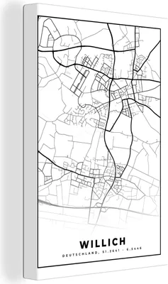 Produktbild von OneMillionCanvasses® - Leinwandbilder - 90x140 cm, Karte - Willich - Stadtplan, Wandbilder Kunstdruck Wanddekoration - Foto auf Leinwand - Gemälde auf Holzrahmen  - Wandschmucke - Schlafzimmer