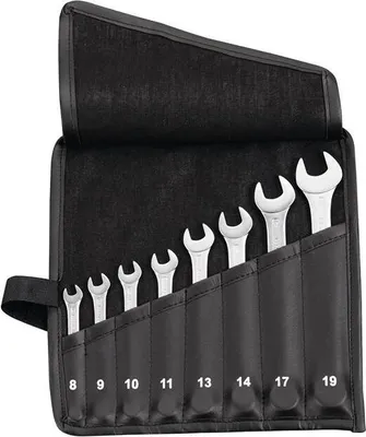Produktbild von Ringmaulschlssel-Satz 8-teilig Schlsselweite 8-19 mm Form A CV-Stahl in Rolltasche