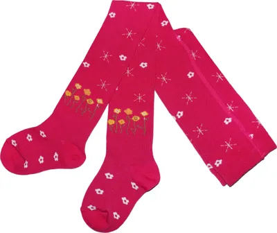 Produktbild von Kinderstrumpfhosen für Mädchen aus Baumwolle Blumenreihe Pink Größe 98-104
