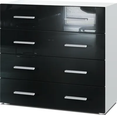 Produktbild von Vladon Sideboard Pavos, Kommode mit 4 Schubladen, Weiß matt/Schwarz Hochglanz (76 x 72 x 35 cm)
