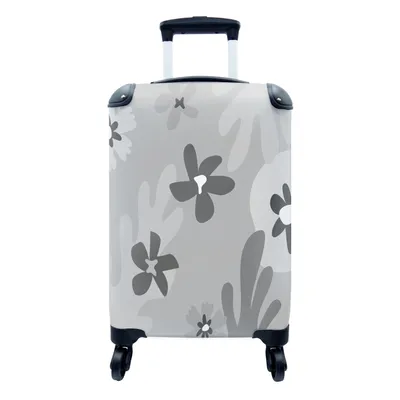 Produktbild von MuchoWow® Koffer Handgepäck Trolley Rollkoffer Kleine Reisekoffer mit 4 Rollen - Hintergrund - Blumen - Schwarz - Weiß - Cabin Size < 55x40x23 cm & 55x40x20 cm - Fotokoffer - Kabinenkoffer - Boardgepäck - Reise-Box - Reisekoffer - Reisegepäck - Koffer mit Bild - Trolley für Kinder