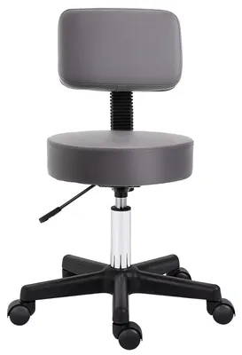 Immagine prodotto di Sgabello rotante, sgabello da lavoro regolabile in altezza con schienale, sgabello girevole da salone per ufficio massaggi, ecopelle, grigio, diametro 35 x 72-84 cm