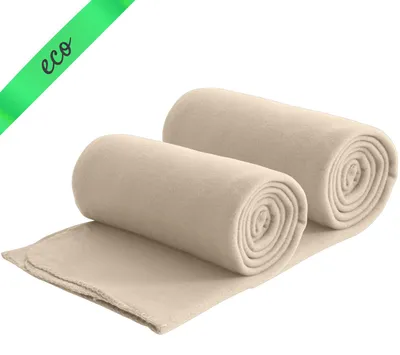 Produktbild von 2er Set Eco Fleecedecken aus 100% recyceltem Material + OEKO-TEX  130x160 ca. 400 g - beige mit Anti-Pilling und Kettelrand