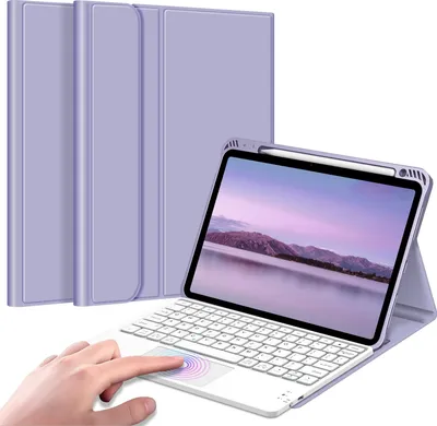 Produktbild von FINTIE Tastatur Hülle für iPad Air 11 Zoll M4/M3/M2 (2026/2025/2024), iPad Air 5./4. Gen 10.9 Zoll, weiche Schutzhülle mit Stifthalter, magnetisch abnehmbare deutsche Tastatur mit Touchpad, Violett