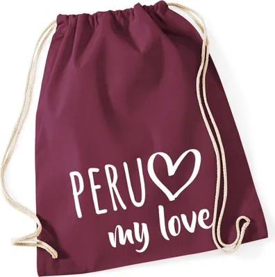 Produktbild von Huuraa Turnbeutel Peru my love 12 Liter Burgundy Baumwolle Rucksack Geschenkidee