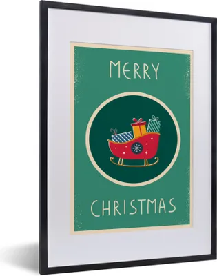 Produktbild von MuchoWow® MuchoWow® Gerahmtes Poster Schlitten - Geschenke - Weihnachten - Zitate - Frohe Weihnachten 30x40 cm - Poster mit zchwarzem Bilderrahmen - Wandposter Schlafzimmer