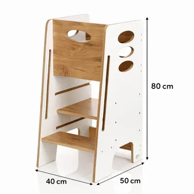Obrázok produktu pre Pomocník v kuchyni / Detský pomocník / Montessori vzdelávacia stolička / Vzdelávacia veža / Pomocník v kuchyni / Montessori kuchynská veža / KH-340 bielo-dubová