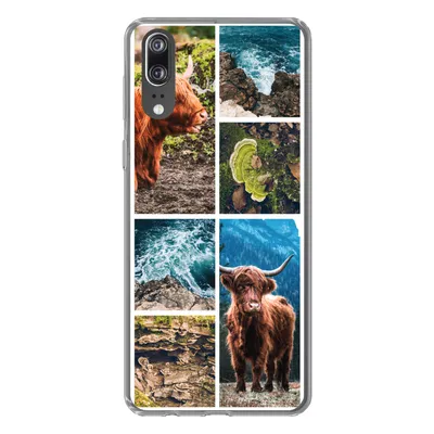 Produktbild von MuchoWow® Handyhülle Schutzhülle Hülle für Huawei P20 Schottische Highlander - Natur - Collage Silikon Softcase Handy Hülle - Hardcover