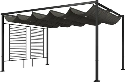 Produktbild von Pergola 3,87 x 2,97 m Terrassenüberdachung mit Schiebedach, 2 Sichtschutz, UV 50+ Dunkelgrau