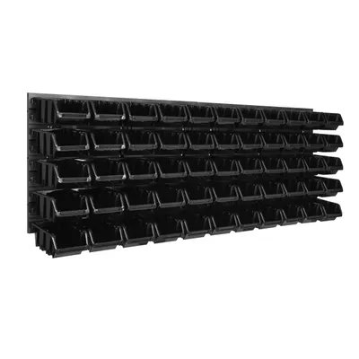 Produktbild von Lagersystem Wandregal 1152 x 390 mm | 55 stck. Box | Stapelboxen Schüttenregal Sichtlagerkästen | Extra Starke Wandplatten | Regal Erweiterbar | Werkstattregal Lagerregal Werkstattwandregal Steckregal