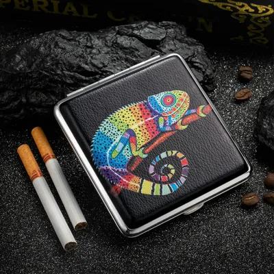 Imagen del producto de Estuche para cigarrillos, hecho de cuero sintético (PU) y metal, para 20 cigarrillos, de 10 x 9,5 x 1,8 cm, ligero y compacto