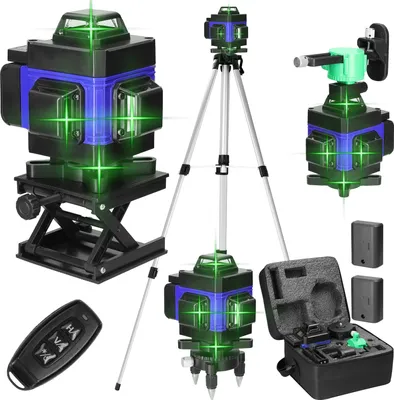 Produktbild von profi 4D Laser Level 16 Lines Grünes 360º Rotary Automatische Kreuzlinienlaser (Arbeitsbereich: 25 m) mit 1,2 m 3 Höhen stativ, IP54, mit 2 Batterie
