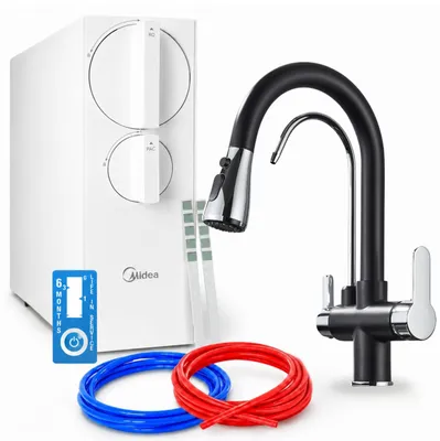 Produktbild von Umkehrosmose Wasserfilteranlage Ari Nordic 800 Gpd, 3-Wege-Zweigriffarmatur, Keramikkartusche, 360 Grad Schwenkbar, Perlator, Messing, Schwarz Chrom