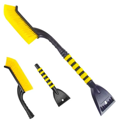 Image de Grattoir à glace voiture balai à neige 3 en 1 - Manche télescopique 64 à 80 cm - Jaune - Poignée antidérapante