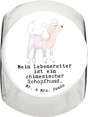 Produktbild von Mr. & Mrs. Panda Tierfutterbehälter Chinesischer Schopfhund Lebensretter XL 2000ml - Weiß - Geschenk, Bonbonglas, glasbehälter, Dose, schraubglas, Dekoglas, Keksdose