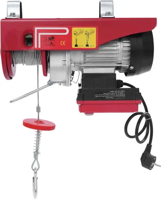 Image de Treuil électrique - Treuil à câble - Capacité de charge 250 kg - Double câble - Hauteur de levage 12 m - Moteur 550 W - Télécommande radio - Rouge