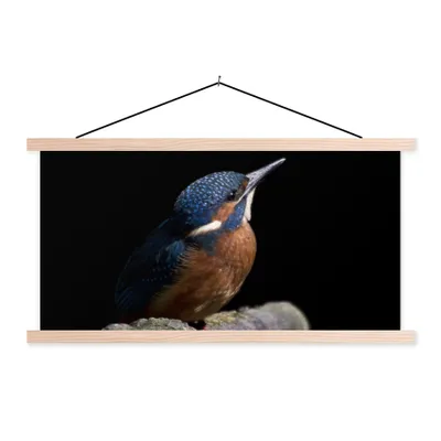 Produktbild von MuchoWow® Textilposter Eisvogel - Zweig - Federn - Schwarz 60x30 cm mit holzfarbenen Rahmen - Dekoration