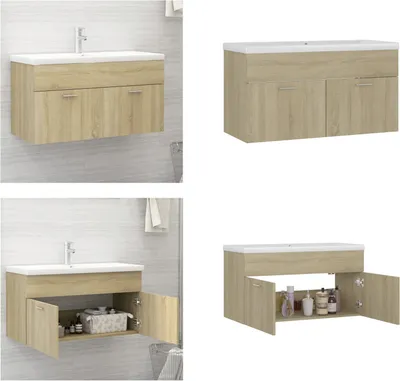 Produktbild von vidaXL Waschbeckenunterschrank Einbaubecken Sonoma Eiche Holzwerkstoff - Waschbeckenunterschrank Mit Waschbecken - Waschbeckenunterschränke Mit Waschbecken - Waschbeckenunterschrank - Waschbeckenunterschränke