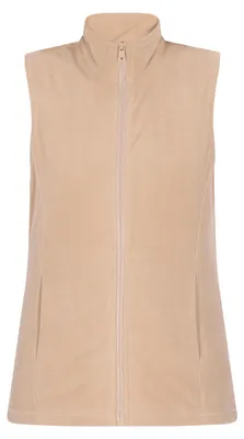 Produktbild von Damen Fleeceweste Beige Größe L aus 100% Polyester mit Stehkragen und Reißverschluss