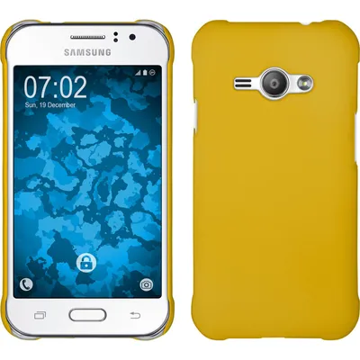 Produktbild von PhoneNatic Case kompatibel mit Samsung Galaxy J1 ACE - Hülle gelb gummiert Hard-case + 2 Schutzfolien